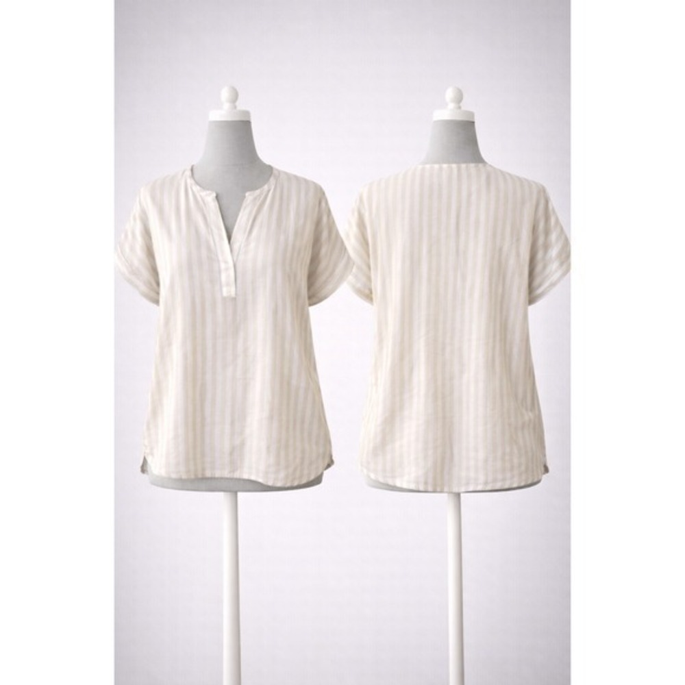 Ellen Tracy Linen Blend Striped Coastal Blouse Size Small